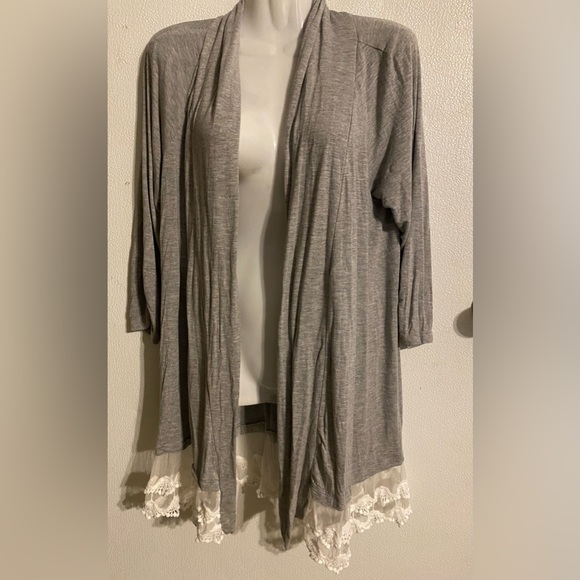 new directions Sweaters - New Directions size L women’s long gray boho 3/4 sleeves light cardigan